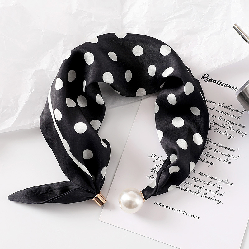 Ascot Neck Scarf - Women New Pearl Buckle Silk Scarf