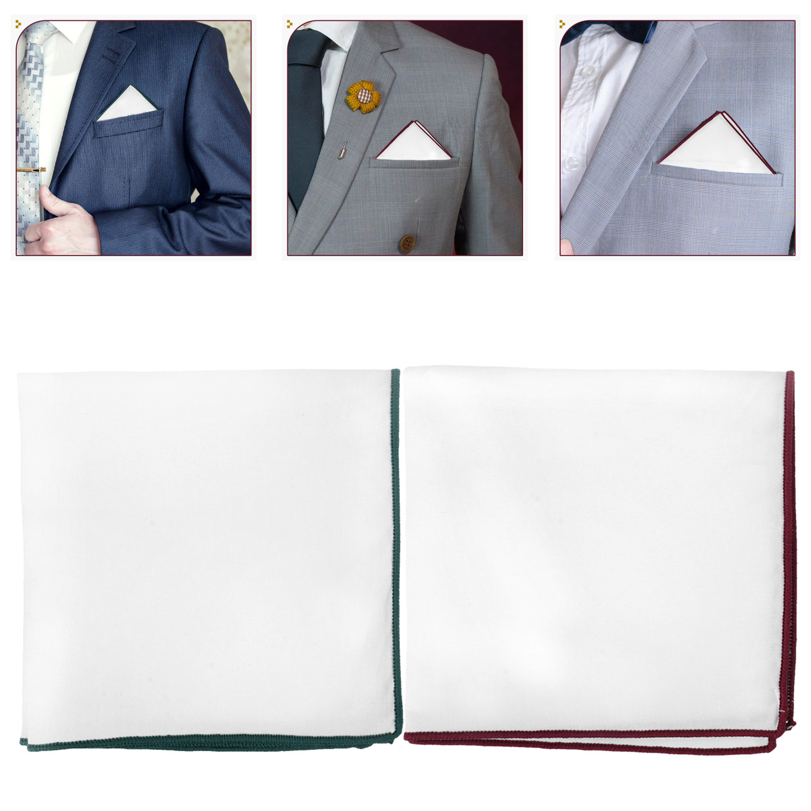 Handkerchief Cotton Men - 2Pcs White Simple Cotton Pocket Squares