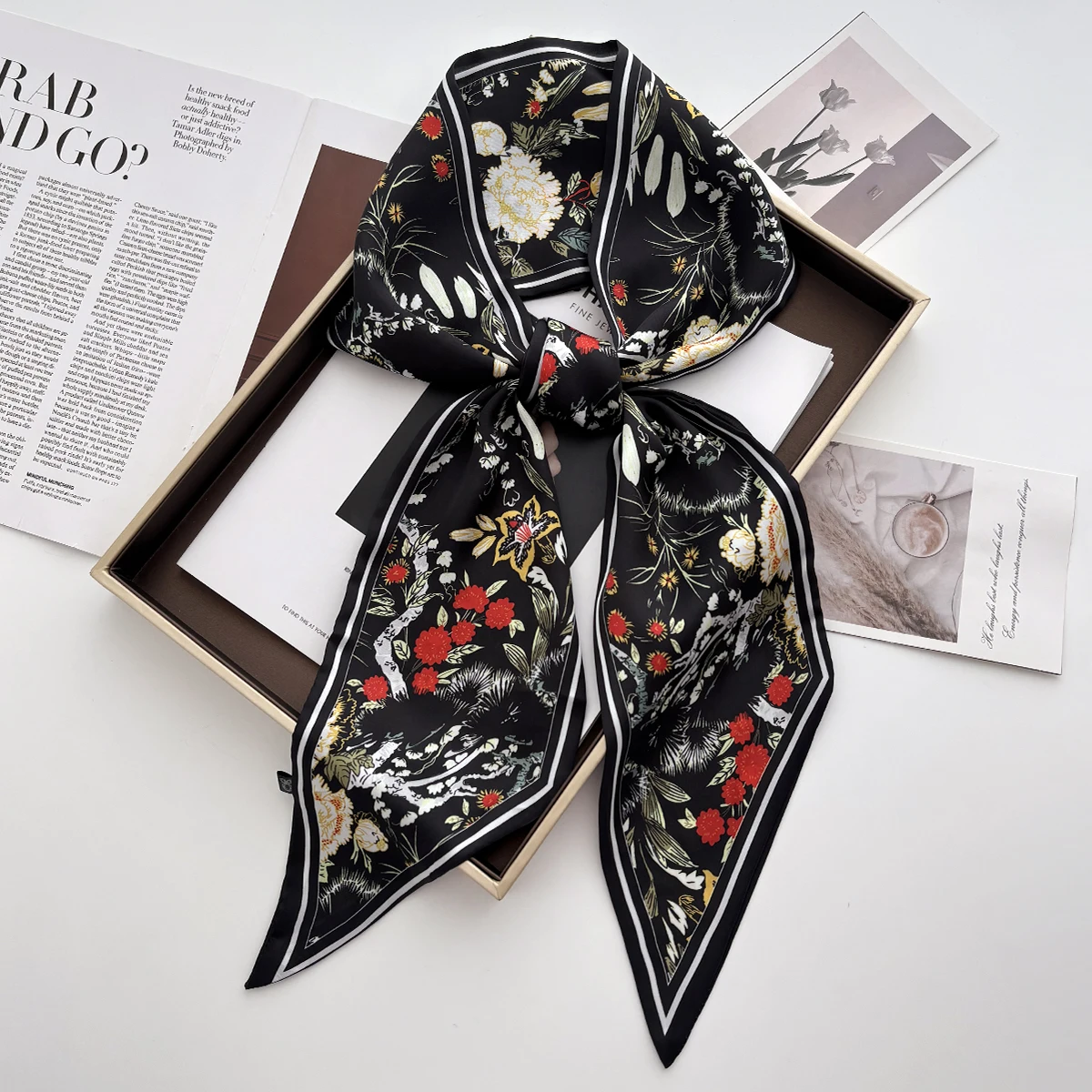 Luxury Print Scarf Skinny Ribb - Ascot Neck Scarf review and price