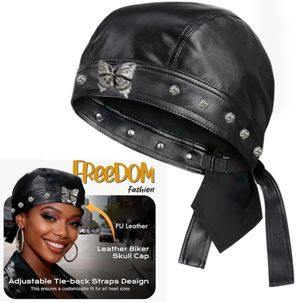 PU Leather Black Biker Cap Adj - Bandana Doo Rag review and price