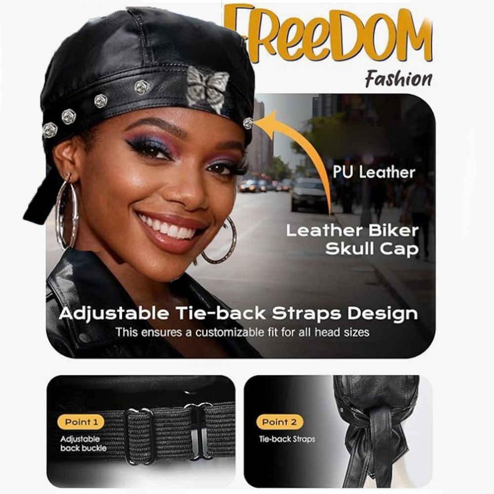 PU Leather Black Biker Cap Adj - Bandana Doo Rag review and price